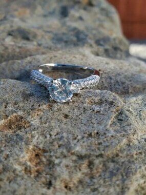Classic Round 6.20ct Pave White Topaz Engagement Ring sz 9.5-10